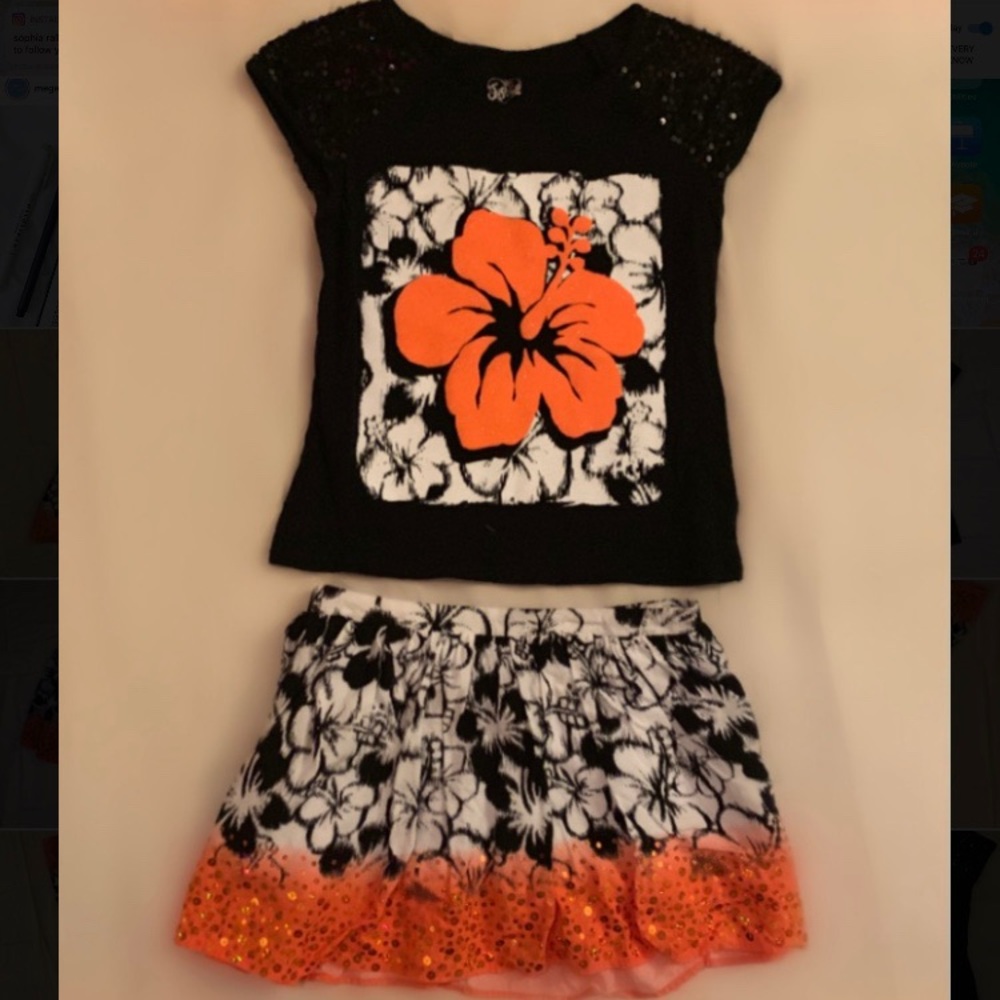 Justice Two Piece Matching Shirt & Skirt- Hawaiian